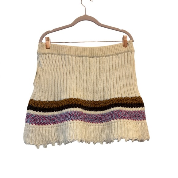 Anthropologie Striped Knit Mini Skirt | Cream Brown Purple | Size L - Picture 4 of 7